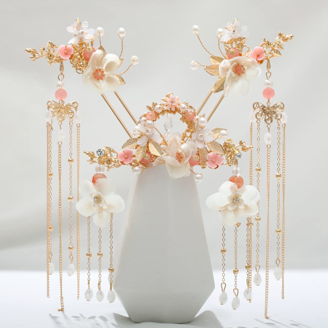 Alloy Hair Sticks Pins Long Tassel Hanfu Chinese Hair Comb/Earrings Set of 1 Traditional Classical (Style D)