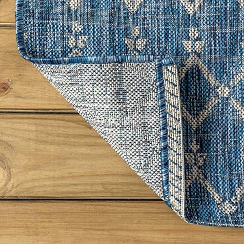 JONATHAN Y SMB108B-8 Ourika Moroccan Geometric Textured Weave Indoor Outdoor Area Rug, Bohemian, Rustic, Scandinavian Easy Cleaning,Bedroom,Kitchen,Backyard,Patio,Non Shedding, Navy/Light Gray, 8 X 10