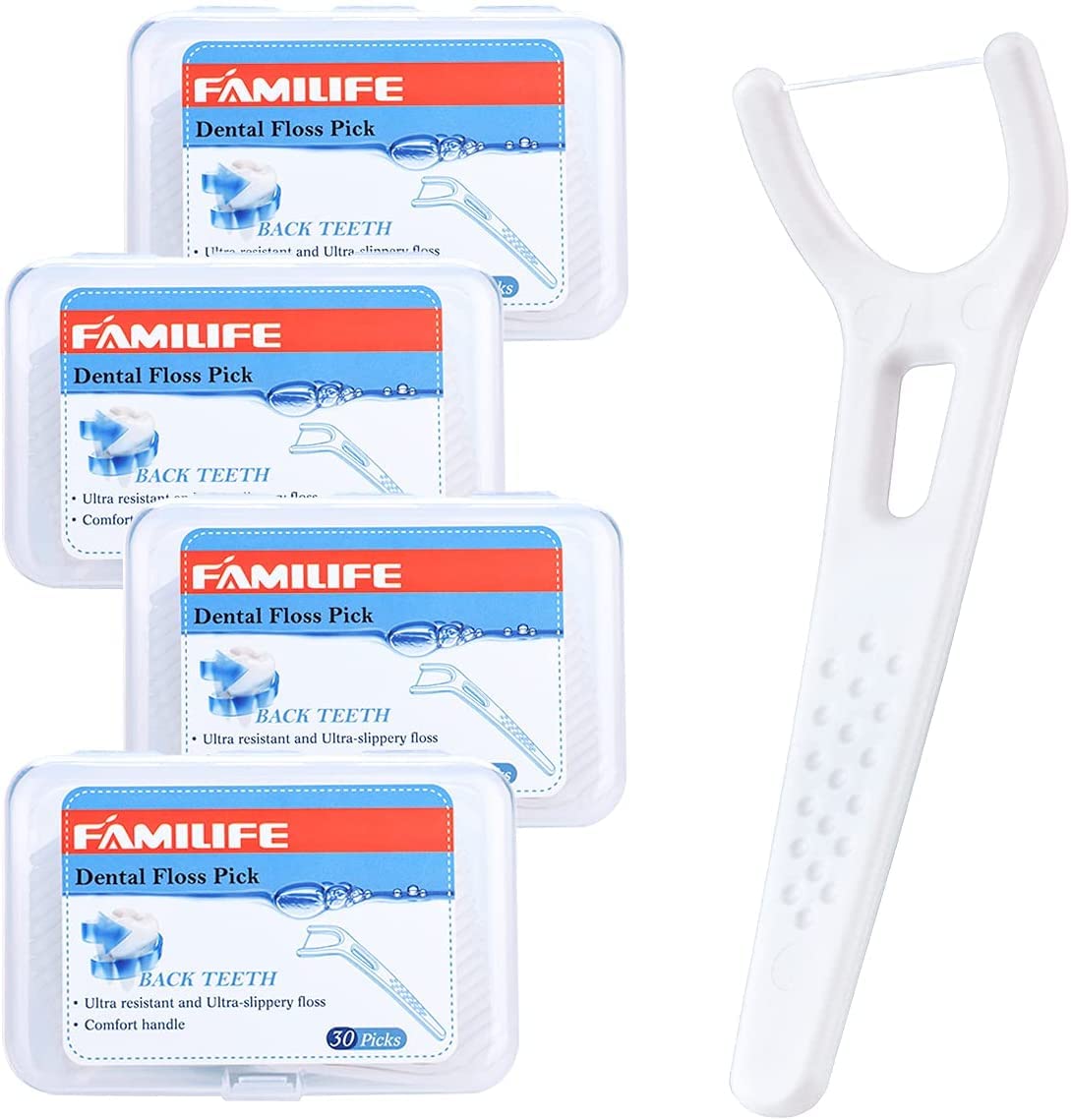FAMILIFE Floss Picks, 240 Count Mint Dental Floss Cleaner, Tooth Picks Flossers with 4 Travel Handy Cases, Helps to Fight Tooth Decay and Keep Your Teeth Clean, Flossing Sticks for Family