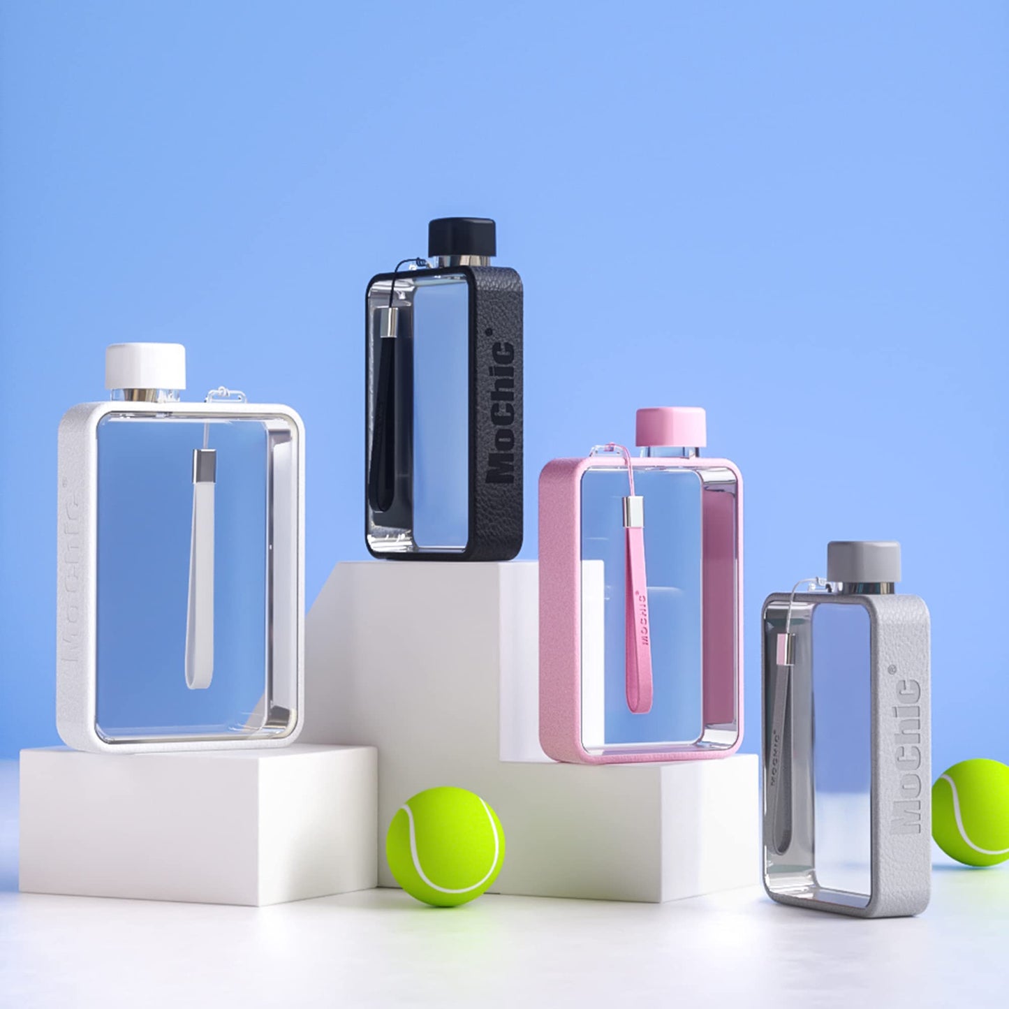 MOCHIC CUP Flat Water Bottle Travel Flask Portable Travel Mug BPA Free A5 Water Bottle for Sports Camping Gym Fitness Outdoor 13oz Fit in Any Bag (White)…