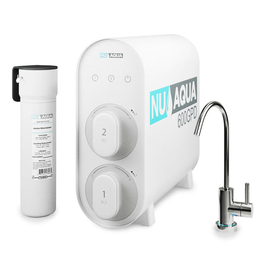 NU Aqua Tankless Reverse Osmosis Water Filter System - 4 Stage Alkaline Under Sink - 2:1 Countertop Smart Faucet - 600 GPD Tankless Ro Water Filtration