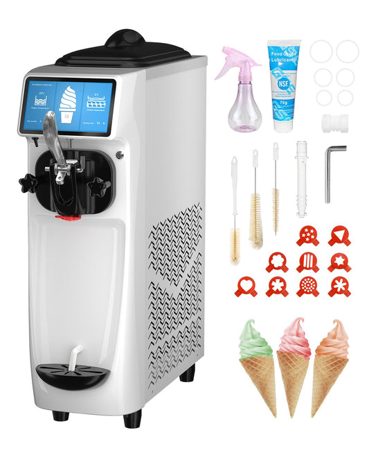 Soft Serve Ice Cream Machine, 7 Inch Screen Ice Cream Maker Machine 4.2 to 4.6 Gal/H Ice Cream Maker Machine with Pre-Cooling Soft Serve Machine with 1.6 Gals Tank for Party Store School Home