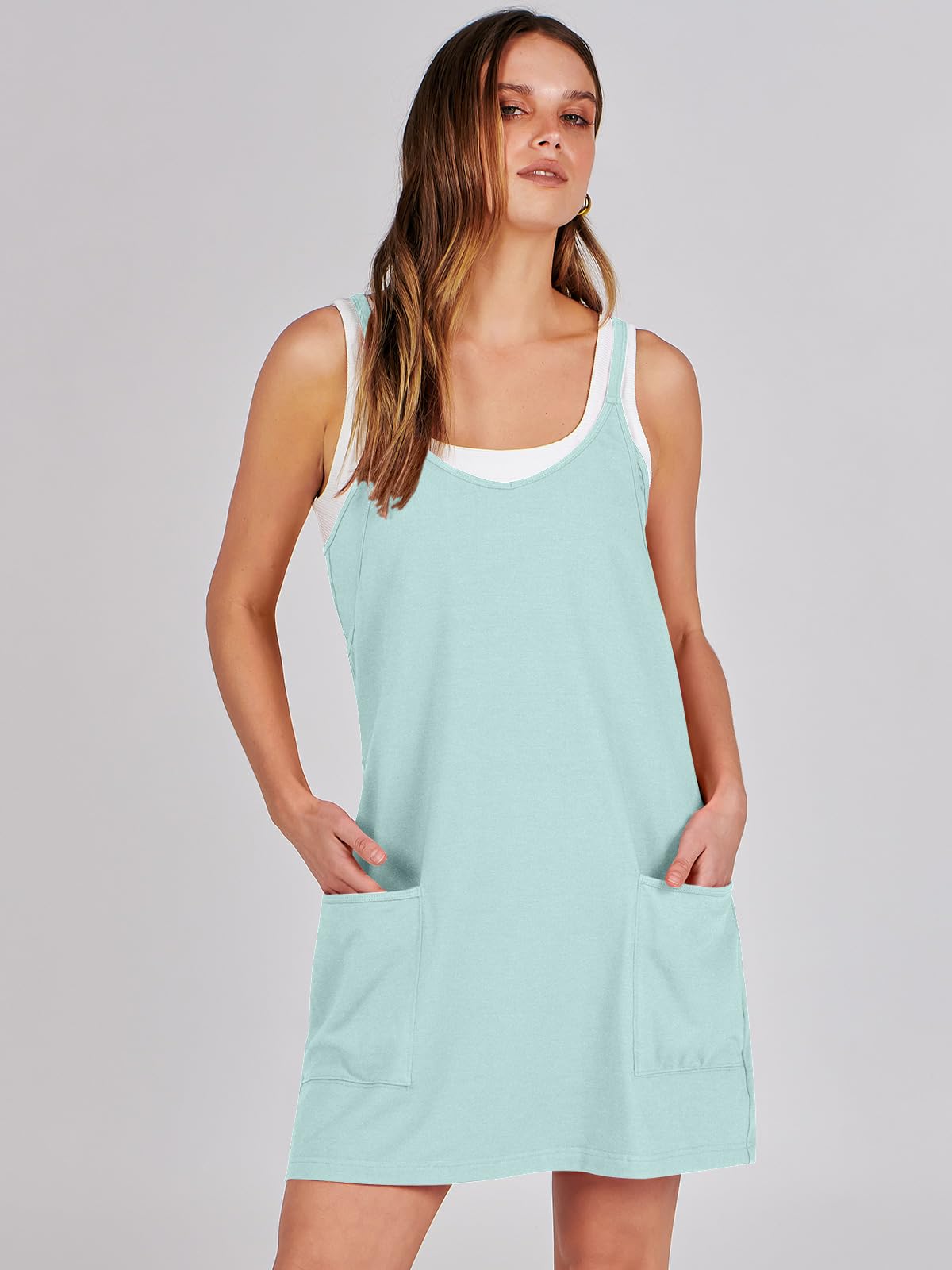 ANRABESS Women Summer Mini Romper Dress Workout Tennis Active Sports Athleisure Outfits built in Shorts Trendy Vacation Mint Green Small