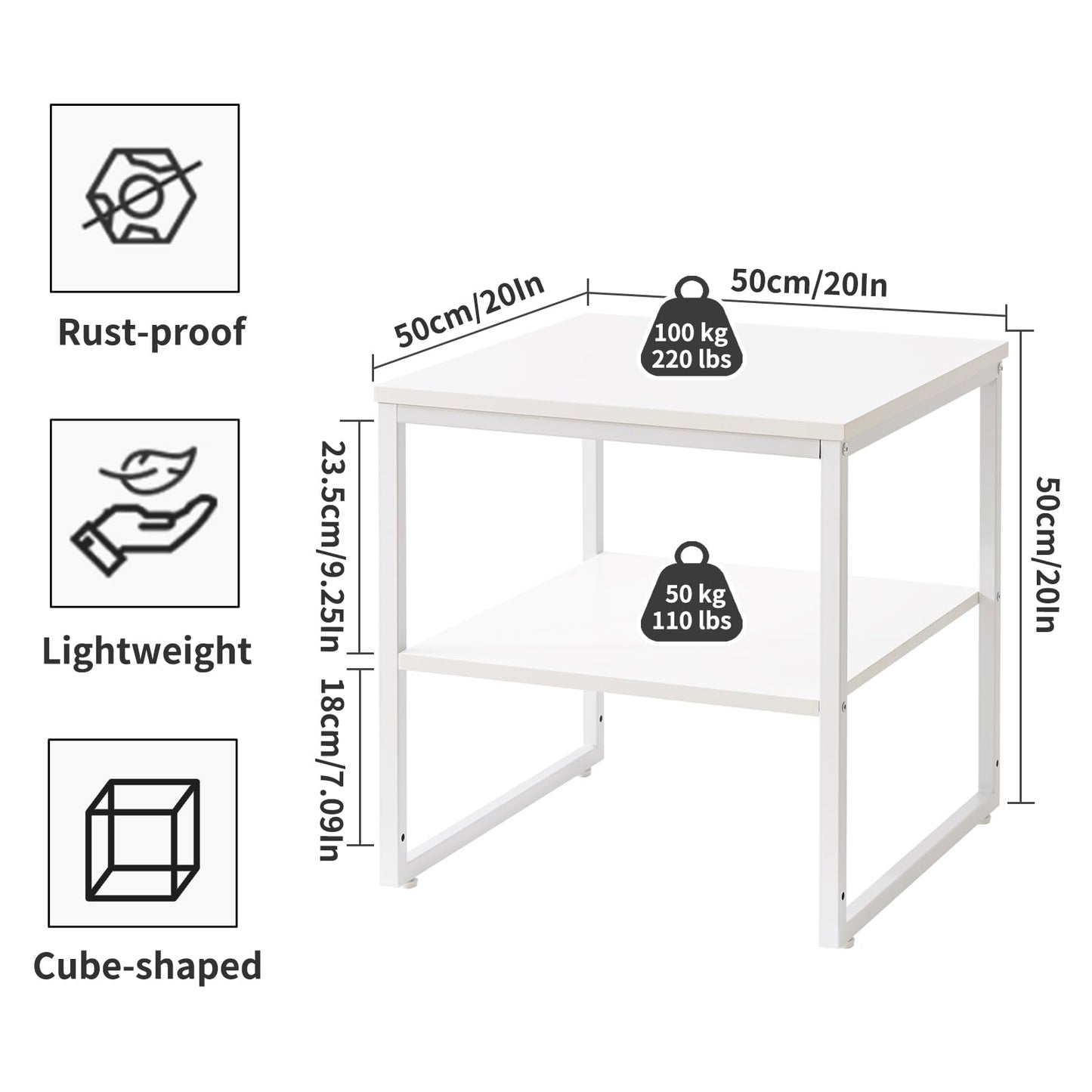 Aibiju Large End Table for Living Room, Small Table Stand 20 Inch, Fridge Stand Printer Table with Adjustable Shelf, Square Tea Coffee Table for Office White YD-TM153W