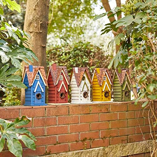 Glitzhome 12" H Green Hanging Distressed Solid Wood Garden Bird House Decoratvie Birdhouse