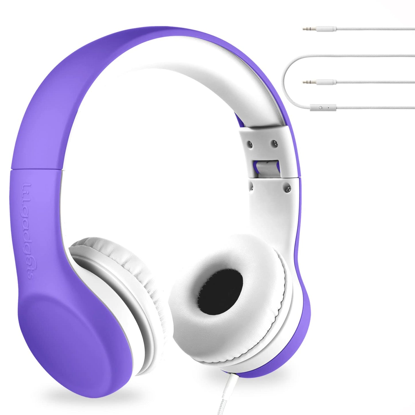 LilGadgets Connect+ Wired Kids Headphones for School w/Microphone, Volume Limiting & Noise Reduction On-Ear Headset w/Cord, SharePort Technology & SoftTouch Padding, Purple - Kids Headphones Wired