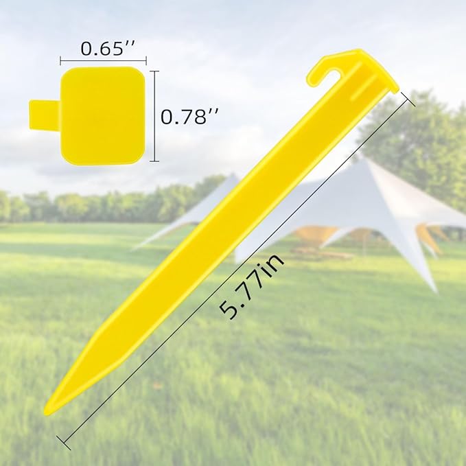 10 Pack Plastic Tent Stakes Heavy Duty Beach Tent Pegs Canopy Stakes for Camping Gardening Backpacking Tent Pegs Spike Hook for Outdoor Garden Decorations Lawn Tarp Sand Stakes for Beach (Yellow)
