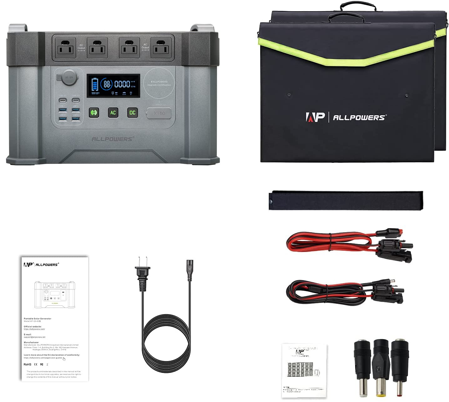 ALLPOWERS S2000 1500Wh Solar Generator with Panels included 2000W Portable Power Station with 2 Foldable Solar Panels 100W for Battery Backup Electric Vehicle RV Emergency