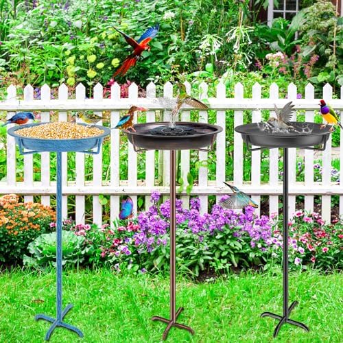Metal Bird Bath for Outside Garden Birdbath Bowl, 36.2" Height Freestanding Bird Feeders for Outdoors with 4 Prongs Base Stake, Standing Birdfeeders for Yard Lawn Decor (Retro Copper)