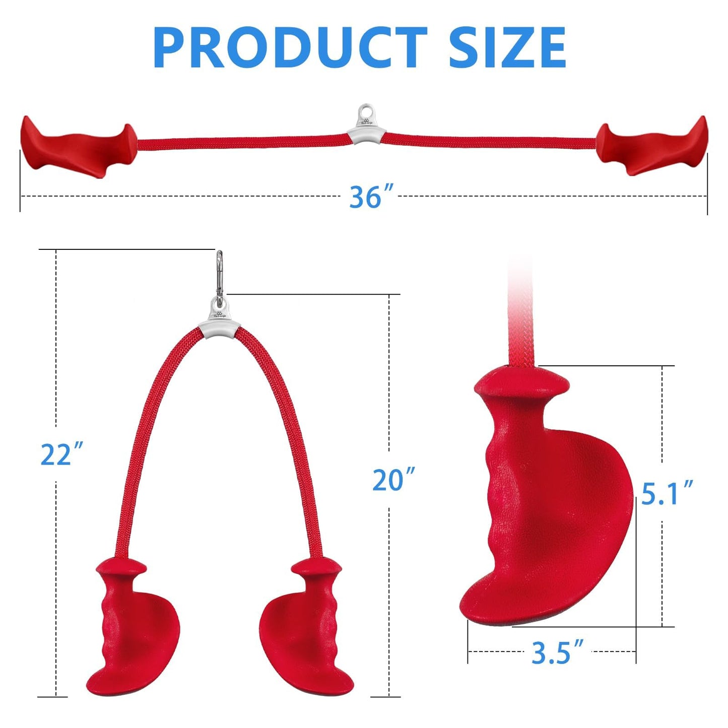 Tricep Rope with Ergonomic Handles, 36 Inch Tricep Pull Down Rope for Cable Machine, Pulley System, Triceps Rope Cable Attachment for Gym, Home (Red)