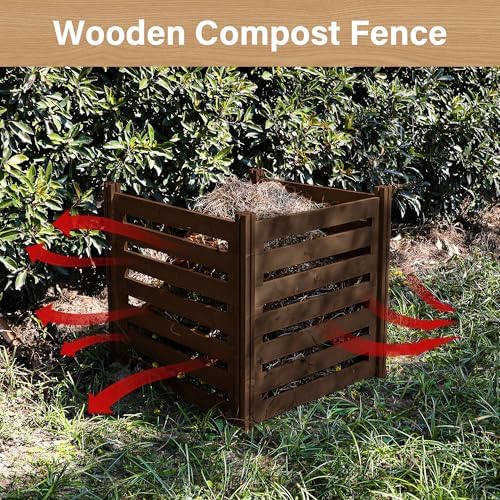 Air Conditioner Fence Wood Composter Bin 3 Panels 48 "L x 48 "W x 36 "H Privacy Screens Fence Panels for Outside，Outdoor Trash Can Pool Equipment Enclosure Panels，Brown