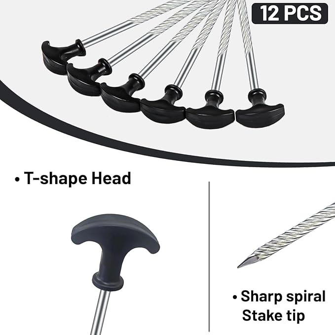 12pcs Heavy Duty Stakes AVOFOREST 8 inch Tent Stakes Portable Camping Stakes for Camping Patio, Garden, Canopies, Grassland, Outdoor (Black)
