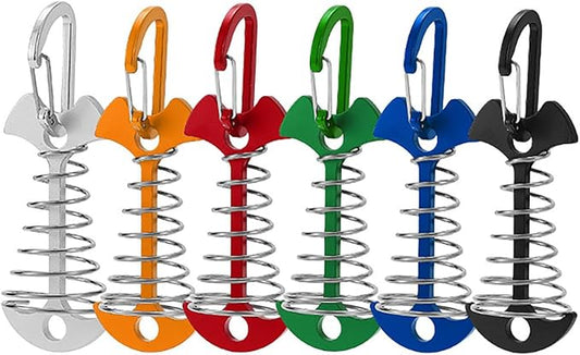 6Pcs Fishbone Deck Anchor Pegs with D Carabiners, Aluminium Deck Tent Stakes with Spring Buckle Aluminium Deck Windproof Tent Stakes for Outdoor Camping Hiking