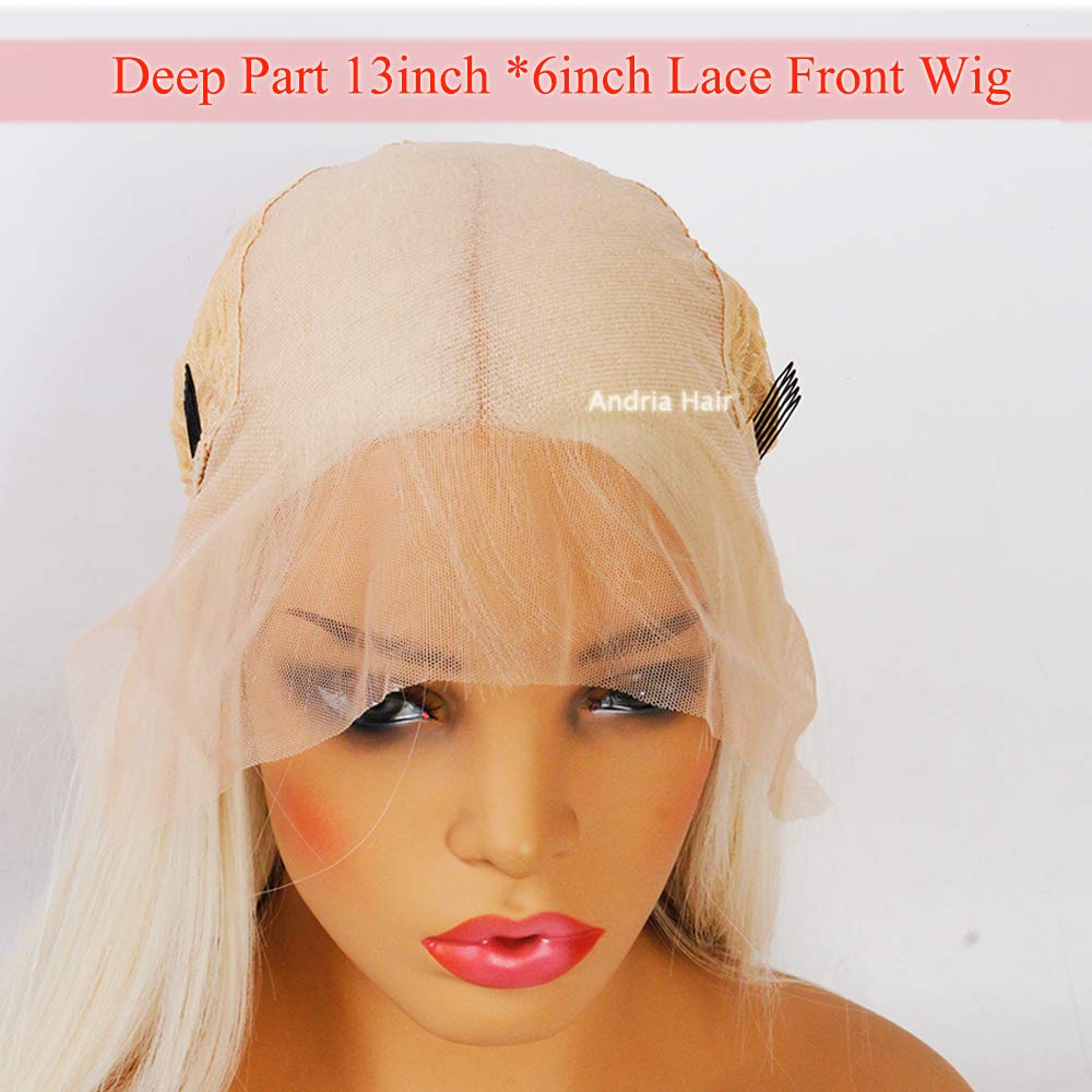 ANDRIA 13x6 HD Lace Front Wigs 200% Density Platinum Blonde Straight Glueless Lace Wigs White Lace Frontal Wigs for Women Synthetic Heat Resistant Fiber Hair Wig With Baby Hair Pre Plucked 28 Inches