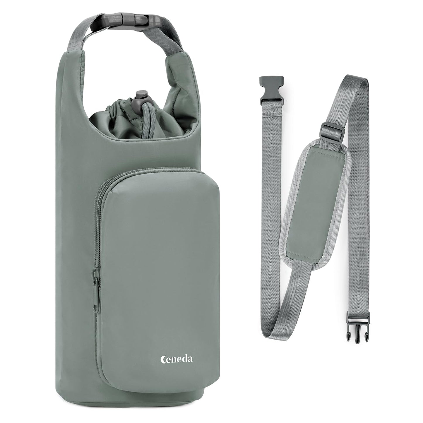 Ceneda Water Bottle Carrier Bag with Phone Pocket 32oz 40oz Tumbler Insulated Water Bottle Holder with Adjustable Shoulder Strap Carrier Sling Bag (Grey)