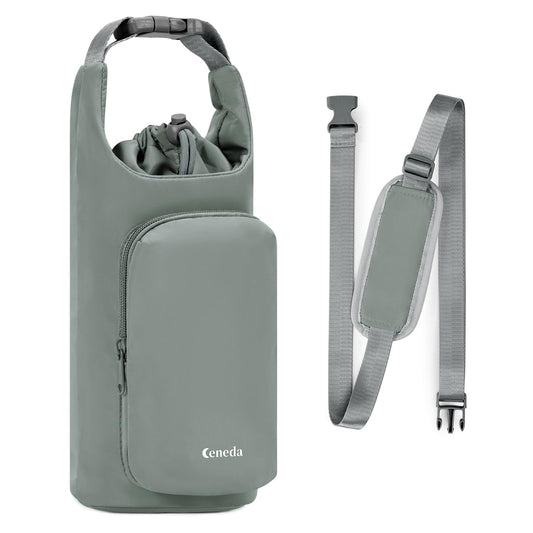 Ceneda Water Bottle Carrier Bag with Phone Pocket 32oz 40oz Tumbler Insulated Water Bottle Holder with Adjustable Shoulder Strap Carrier Sling Bag (Grey)