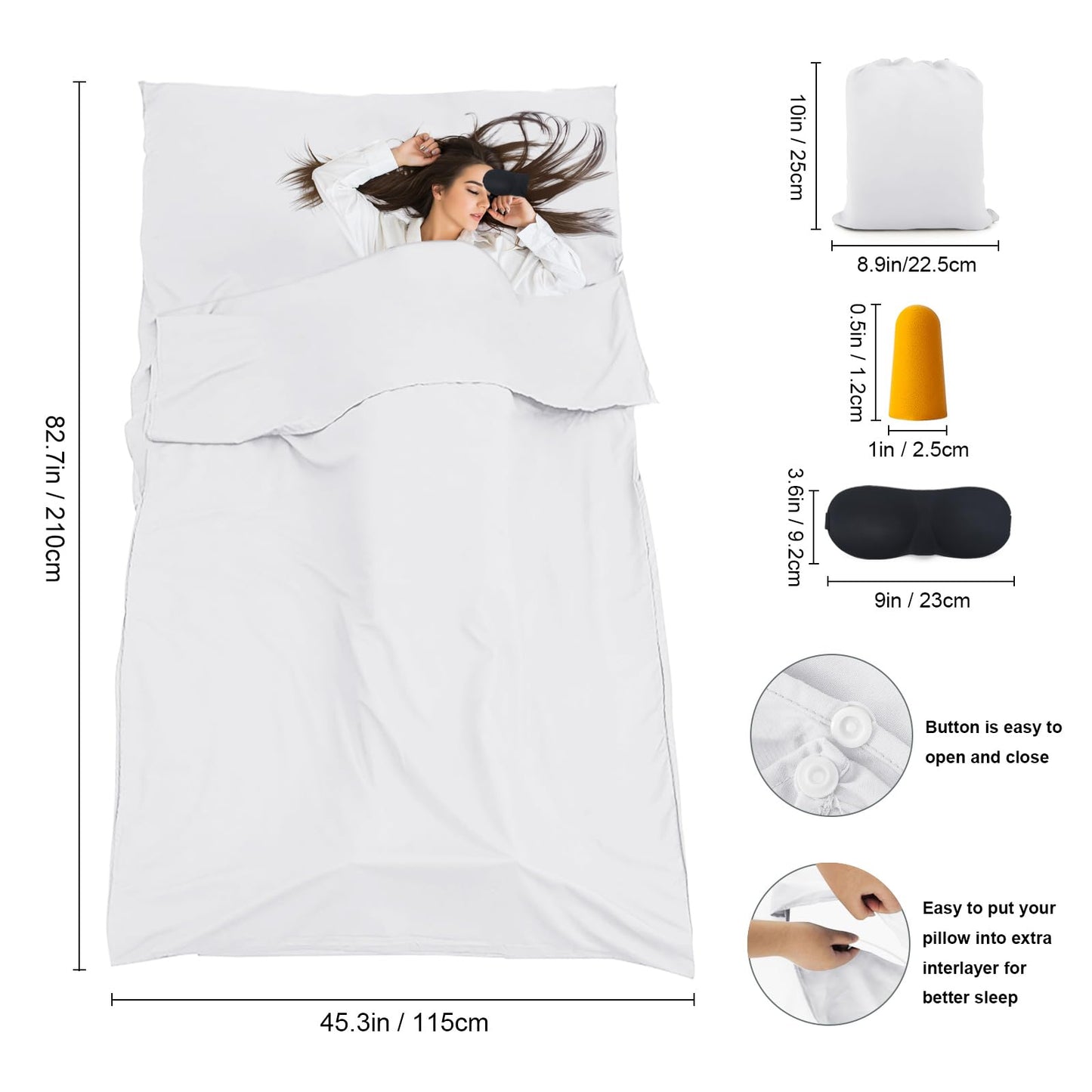 BREENHILL Sleeping Bag Liner，Camping Sheets & Travel Sheet, Hostels & Traveling Adult Sleep Sack for Backpacking, Hotels Lightweight Single & Double Camping Sleeping Bag Liners White