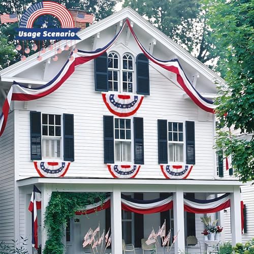 Americana Bunting Flags Outdoor 2x4 Ft,Pleated Fan Flag with Embroidered Stars,Red White and Blue Decorations for 4th of July Independence Day Memorial Day Patriotic Decorations (Set of 5)