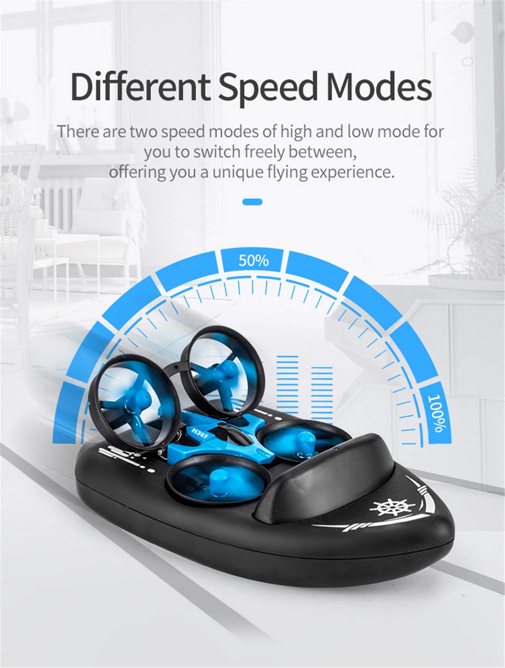 AIROKA H36F Mini Drone for Kid 2.4G Headless Mode 3 in 1 Sea Land Air Flight 4-Axis Quadcopter Boat RC Helicopter for Boys and Girls