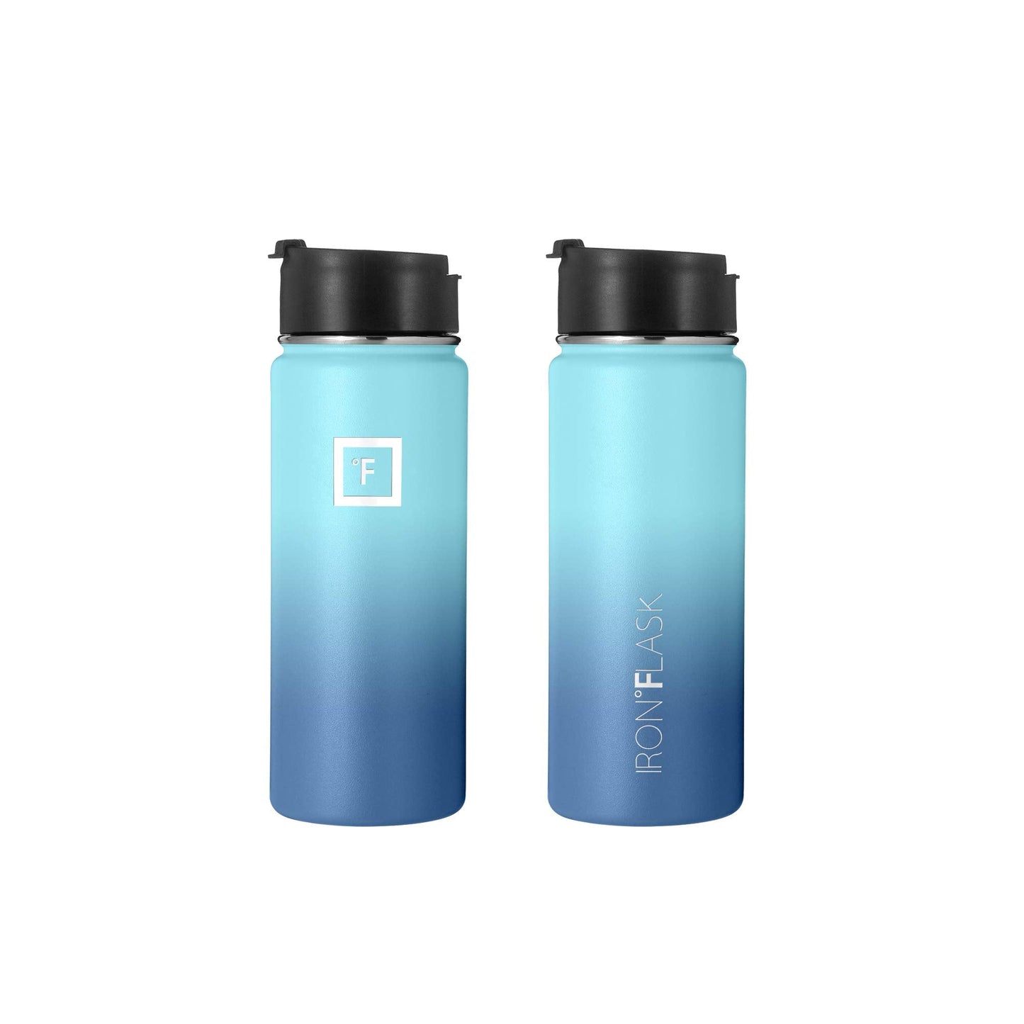 IRON °FLASK Camping & Hiking Hydration Flask, Wide Mouth, 3 Straw Lids, Stainless Steel Outdoor Water Bottle, Double Walled, Insulated Thermos, Metal Canteen - Blue Waves, 18 Oz