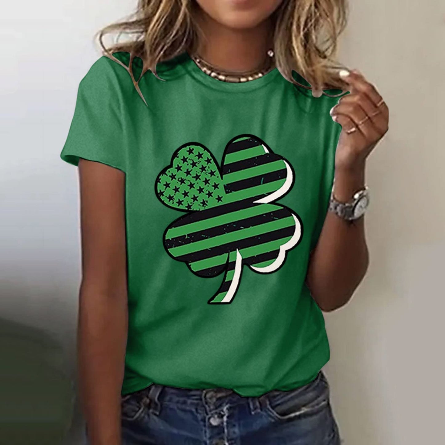 Aniywn Women's St Patricks Day Casual Short Sleeve T-Shirt Round Neck Graphic Print Tee Top Blouse