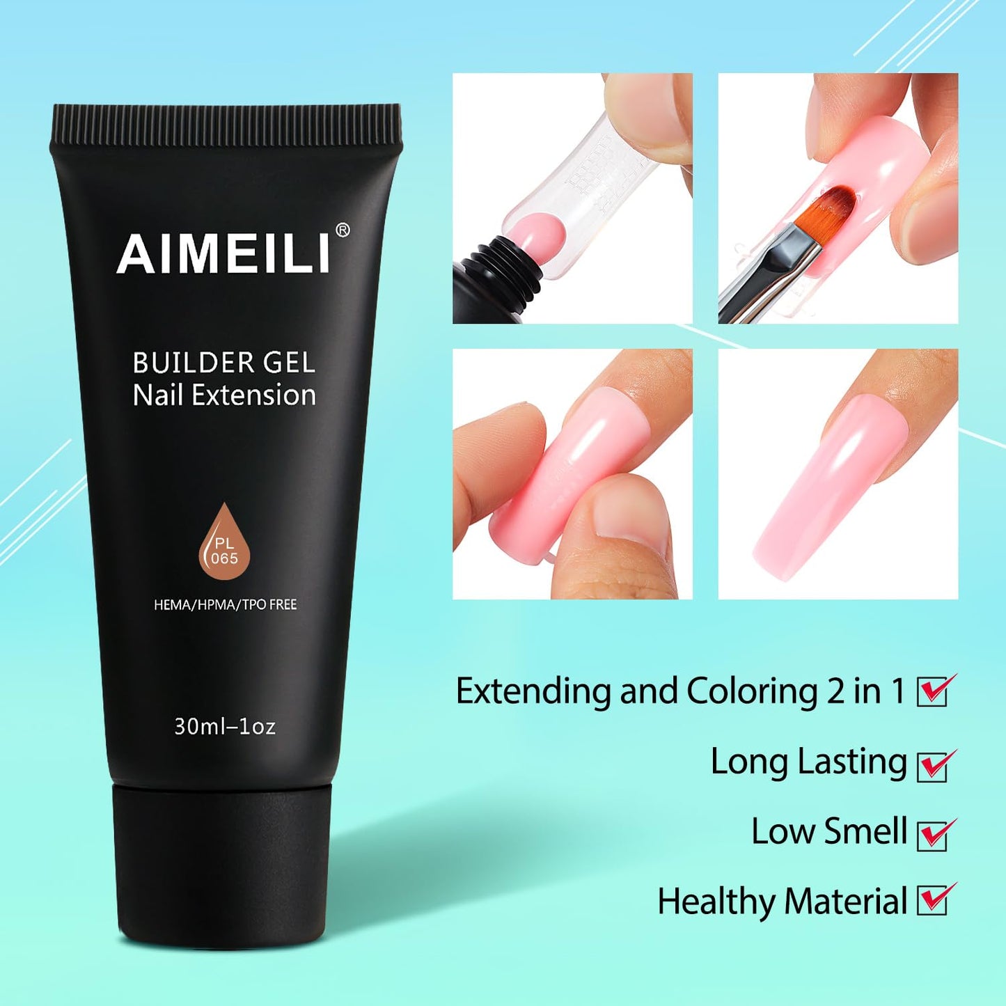 AIMEILI Poly Nail Extension Gel Builder Nail Gel Hema Free Poly Nail Enhancement Nail Art Design DIY Salon Nail At Home Gift for Women Nail Gel - 063
