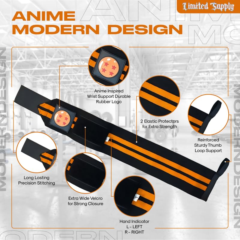 Anime Wrist Wraps Lifting Straps 24" for Men and Women - 1 Pair Each, Gym Accessories Support Weightlifting, Exercise, Strength Training, and Improve Workout (Black)