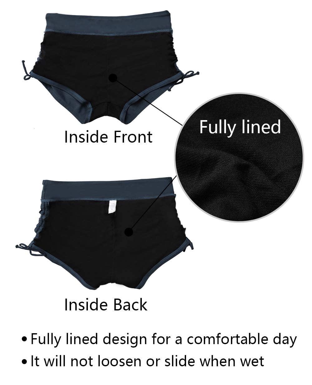 ALove Bathing Suit Shorts for Women Ruched Swim Bottoms Shorts Navy Blue 14