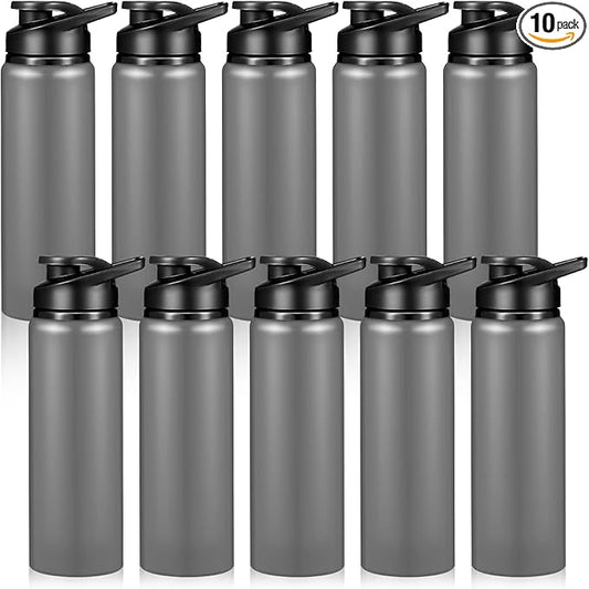 CHENGU 10 Pcs Aluminum Water Bottle 24oz Aluminum Reusable Bottles Lightweight Snap Lid Sports Water Bottle Multipack Easy Carry Leak Proof Travel Bottle for Gym Camping Hiking Outdoor Fishing (Gray)