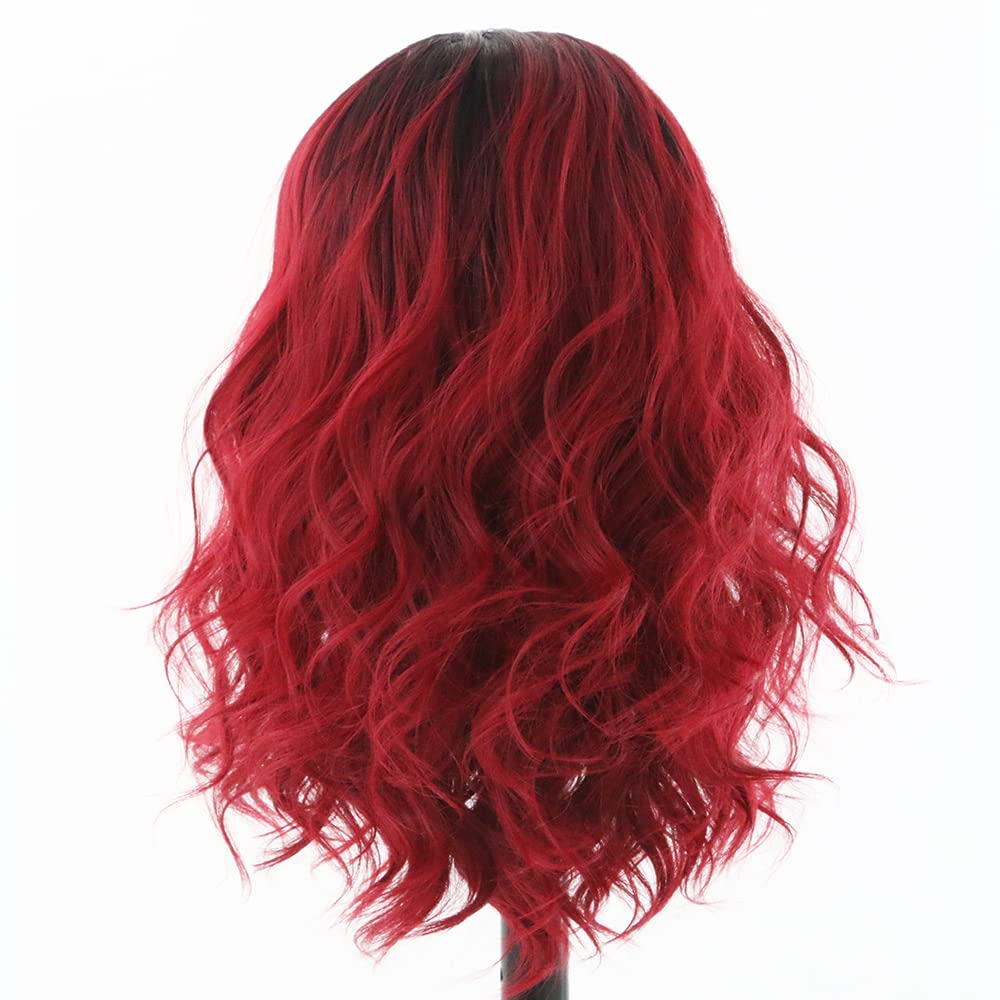 ANDRIA 13X4 HD Lace Front Wigs Pre-Plucked Hairline 16 Inches Body Wave Ombre Burgundy Glueless Lace Frontal Wigs with Baby Hair Short Bob Wig 200% Density Red Loose Wave Wine Red Lace Closure Wig