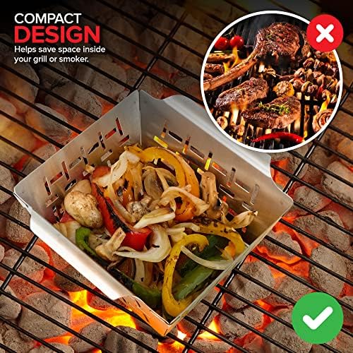 (Set of 3) Heavy Duty Vegetable Grill Baskets for Outdoor Grill, Stainless Steel Veggie Grilling Basket for All Grills, BBQ Gifts for Men, 1 Large & 2 Small
