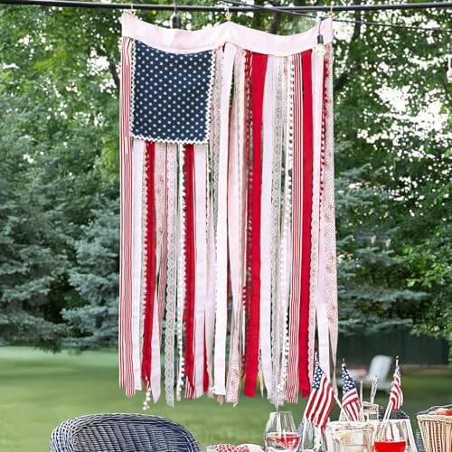 American Flag Wall Banner, 4 x 2.3 Ft, Patriotic Ribbon Hanging Decor, Red White Blue, Indoor Outdoor