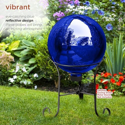Alpine Corporation 10" Diameter Indoor Outdoor Glass Gazing Globe Festive Yard Decor, Blue