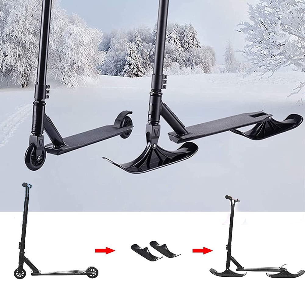 MOONASE 2pcs Snow Scooter Ski Skate Board Sled Conversion Kit Winter Cycling Ski Attachment for Kids Car Scooter Two-Wheel Sled Accessories Riding Tyre Replacement Parts, Black