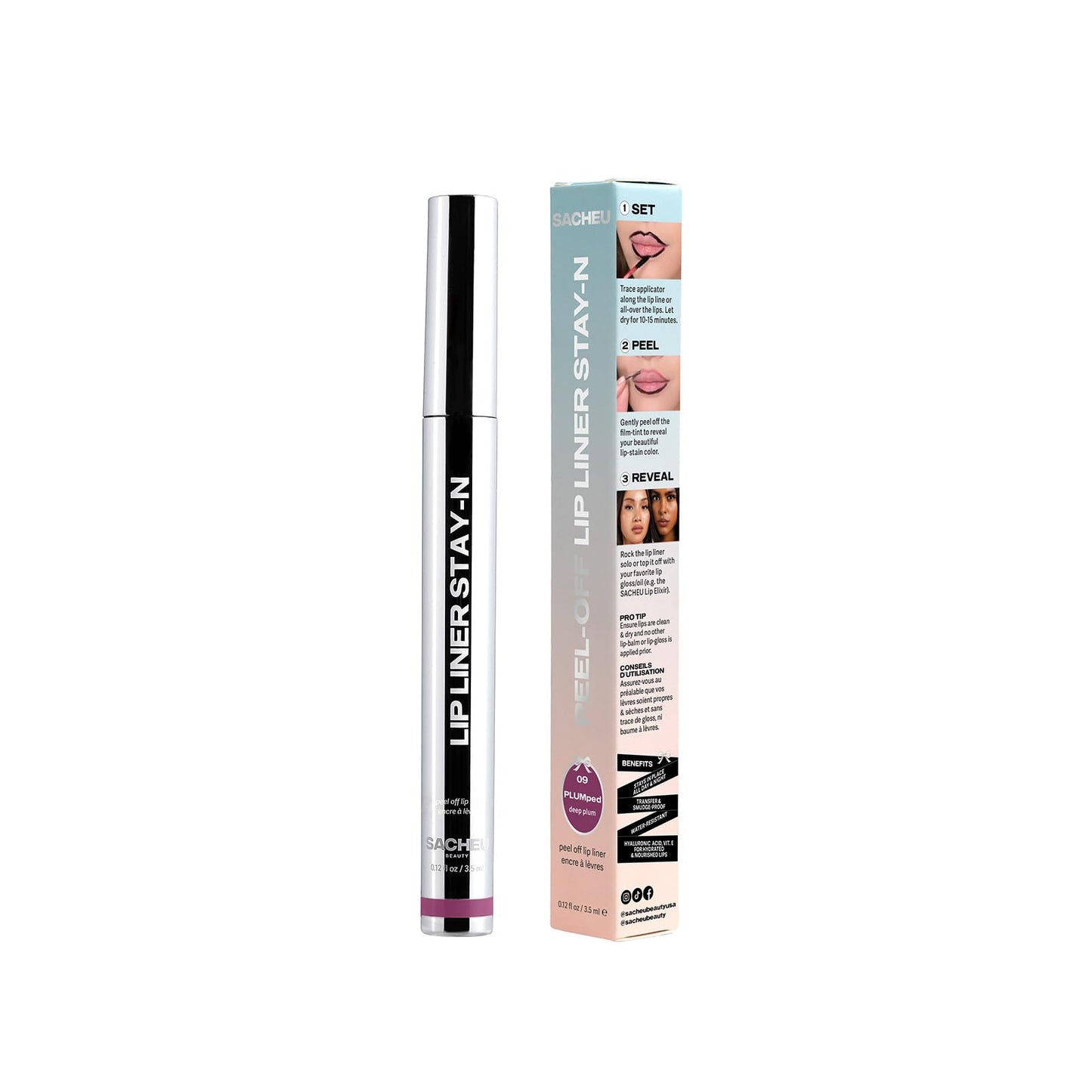 Sacheu Lip Liner Stay-N - Peel Off Lip Stain. Long Lasting Matte Lip Tattoo, Transfer Proof Lipstain Infused with Hyaluronic Acid & Vitamin E, for All Skin Types. Vegan and Cruelty-Free, PLUMped