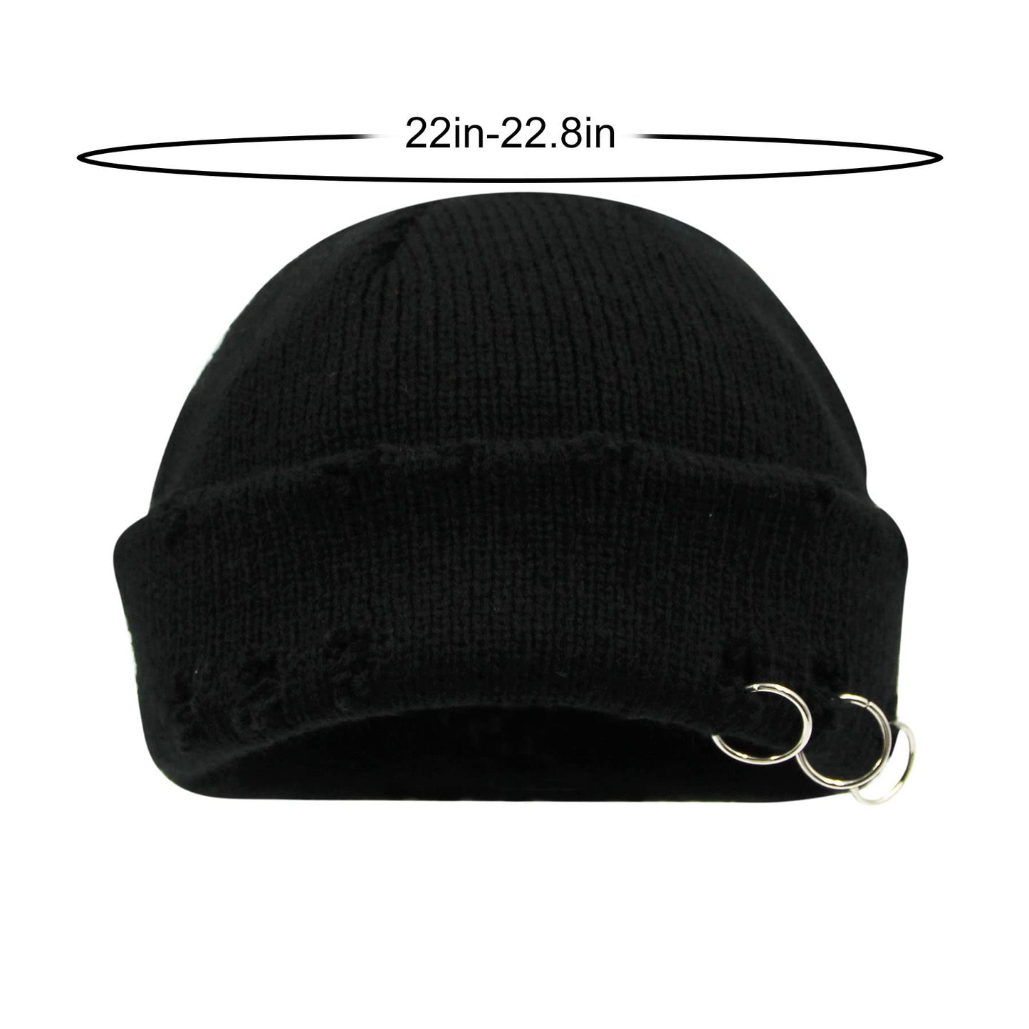 AIBEARTY Swag Short Fisherman Beanie for Men Women Rolled Cuff Beanie Skull Caps Wool Knit Winter Ski Hat with O Rings Black