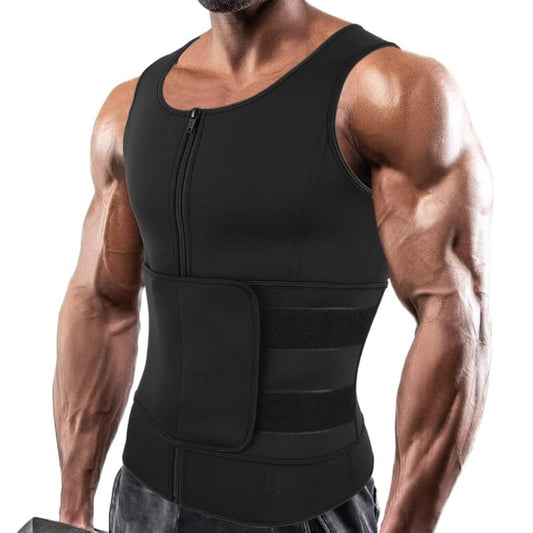SHAPERIN Sweat Sauna Vest for Men Waist Trainer Body Shaper Zipper Neoprene Tank Top with Adjustable Belt Black S