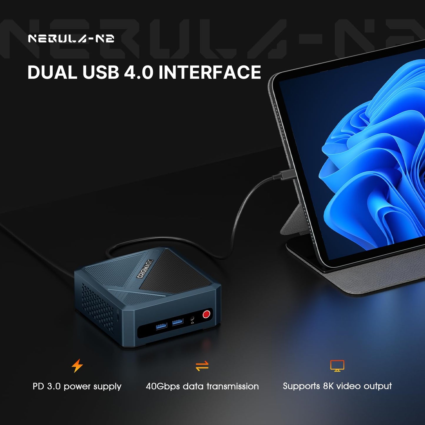 origimagic N2 Mini PC, Ryzen 5 6600H (6C/12T, 4.5GHz), 32GB DDR5 RAM, 512GB NVMe SSD, Mini Computers Dual USB4, Mini Computers Quad Display, WiFi 6E, BT5.2, 8K UHD, Light Gaming & Office