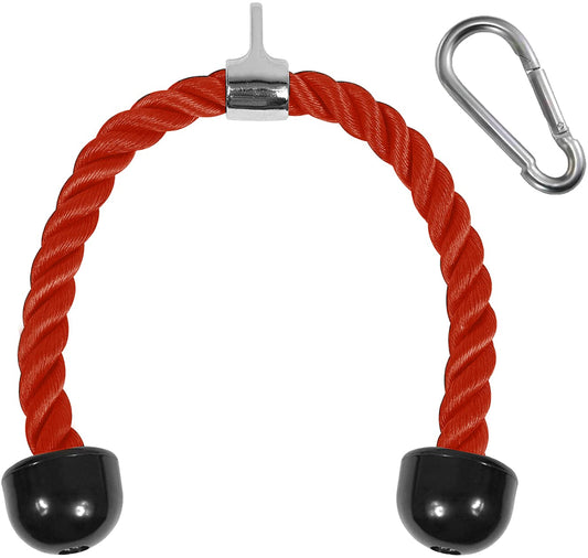 Yes4All Deluxe Red Tricep Rope 36 Inches Black Cable Attachment, Pulley System Gym Pull Down Rope with Carabiner, Exercise Machine Attachment