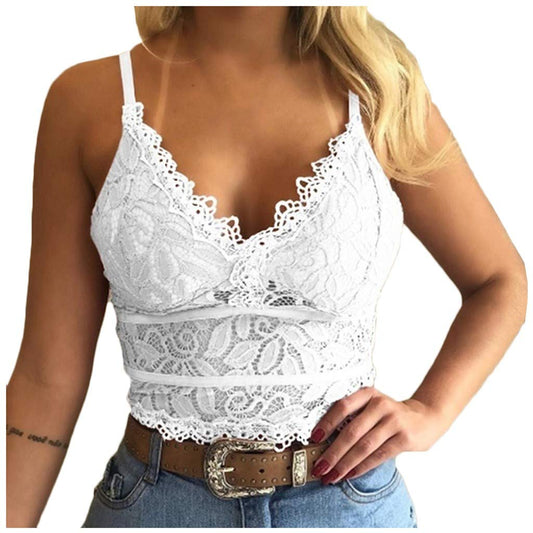 Aniywn Sexy Women Underwear Solid Color Lace Patchwork Vest Crop Wire Free Bra Tank Tops Blouse… Y-White