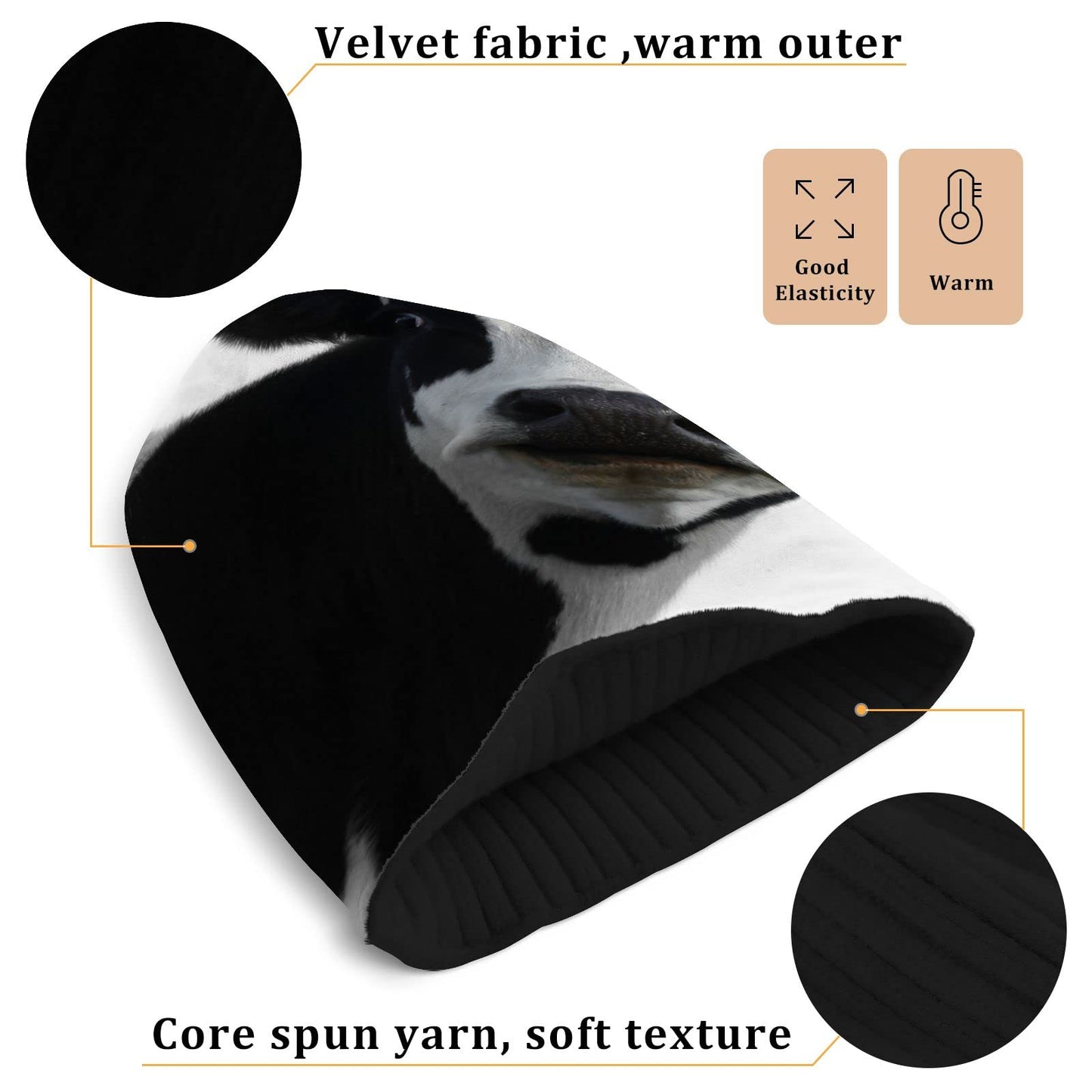 ALAZA Fun Cow Print Animal Beanie for Women Men Winter Hat Reversible Skull Cuffed Knit Cap Multi