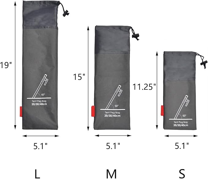 3 Pieces Outdoor Tent peg Storage Bag Camp Accesorries Bag Camping Tent Stakes Sleeve (L, M, S)