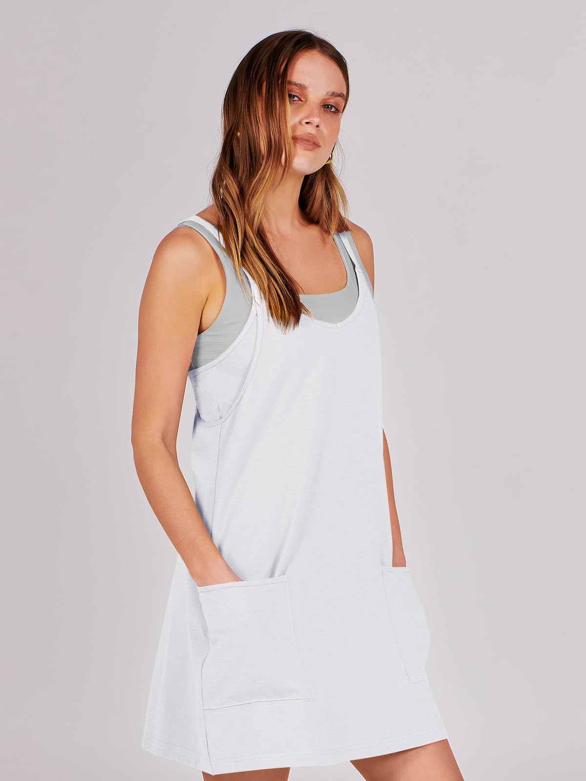ANRABESS Women Summer Mini Romper Dress Workout Tennis Active Sports Athleisure Outfits Built in Shorts Trendy Vacation White Small