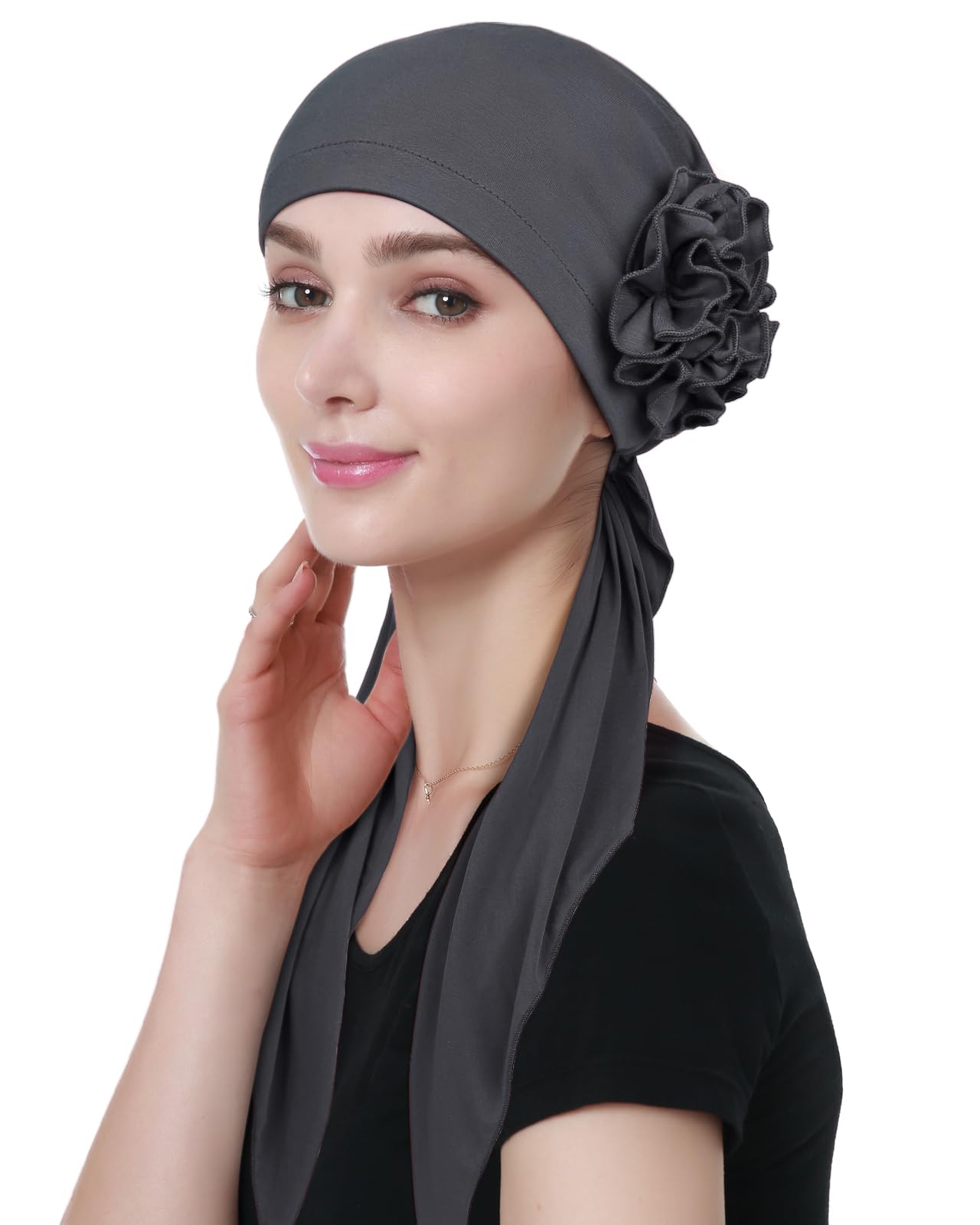 Alnorm Pre Tied Head Scarf for Women Long Dark Gray