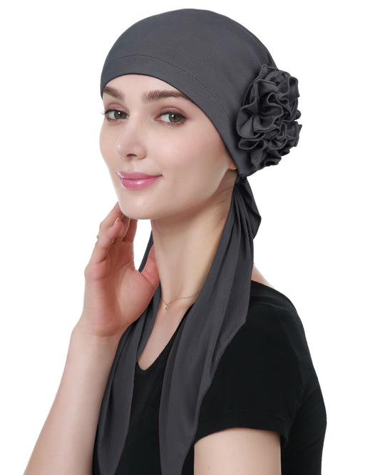 Alnorm Pre Tied Head Scarf for Women Long Dark Gray