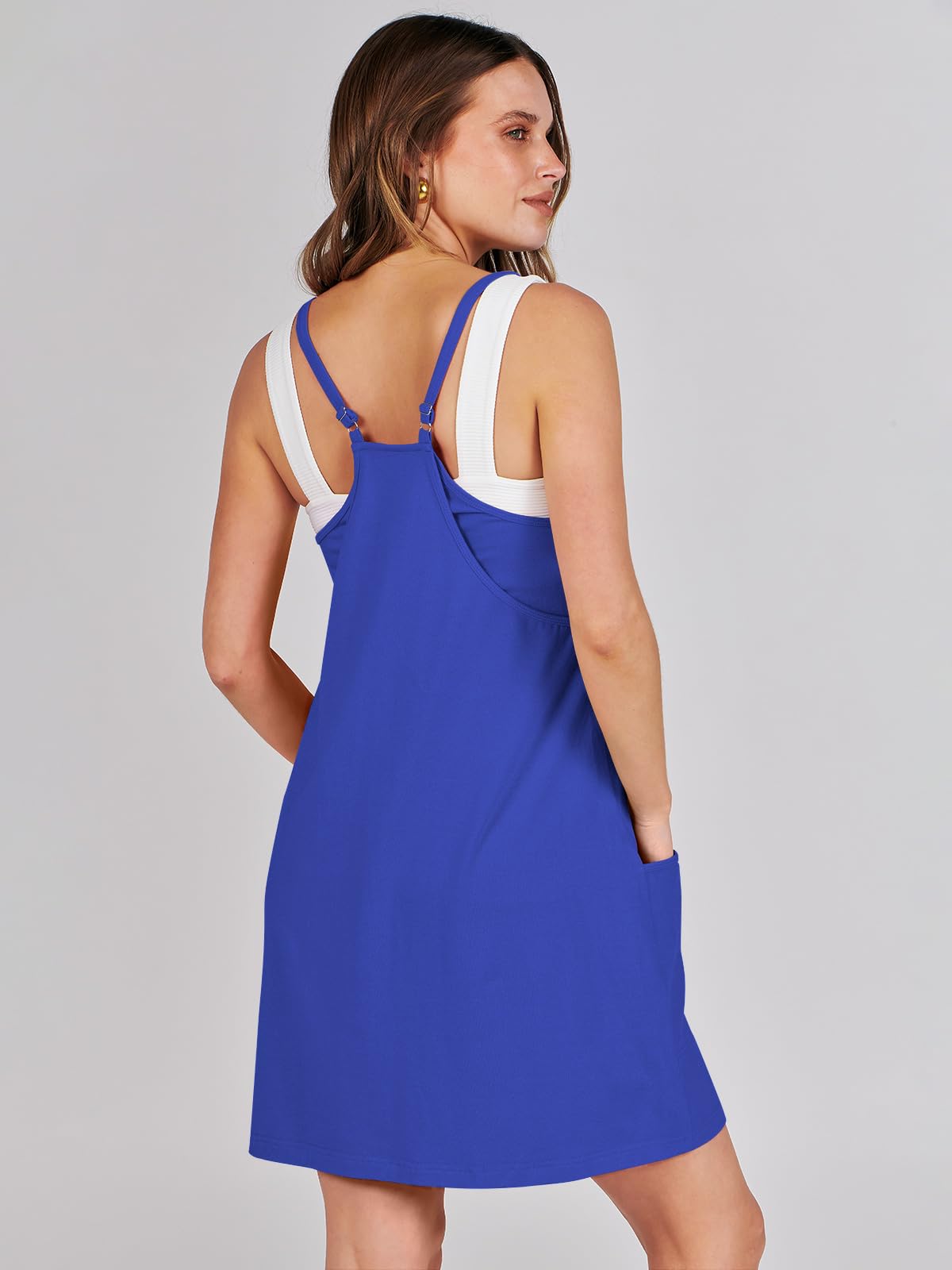 ANRABESS Women Summer Mini Romper Dress Workout Tennis Active Sports Athleisure Outfits built in Shorts Trendy Vacation Royal Blue Medium