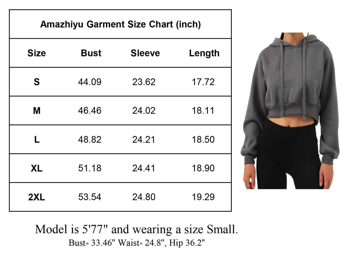 Amazhiyu Womens Fleece Pullover Cropped Hoodies Casual Drop-Sleeve Crop Top Winter Ash, XX-Large