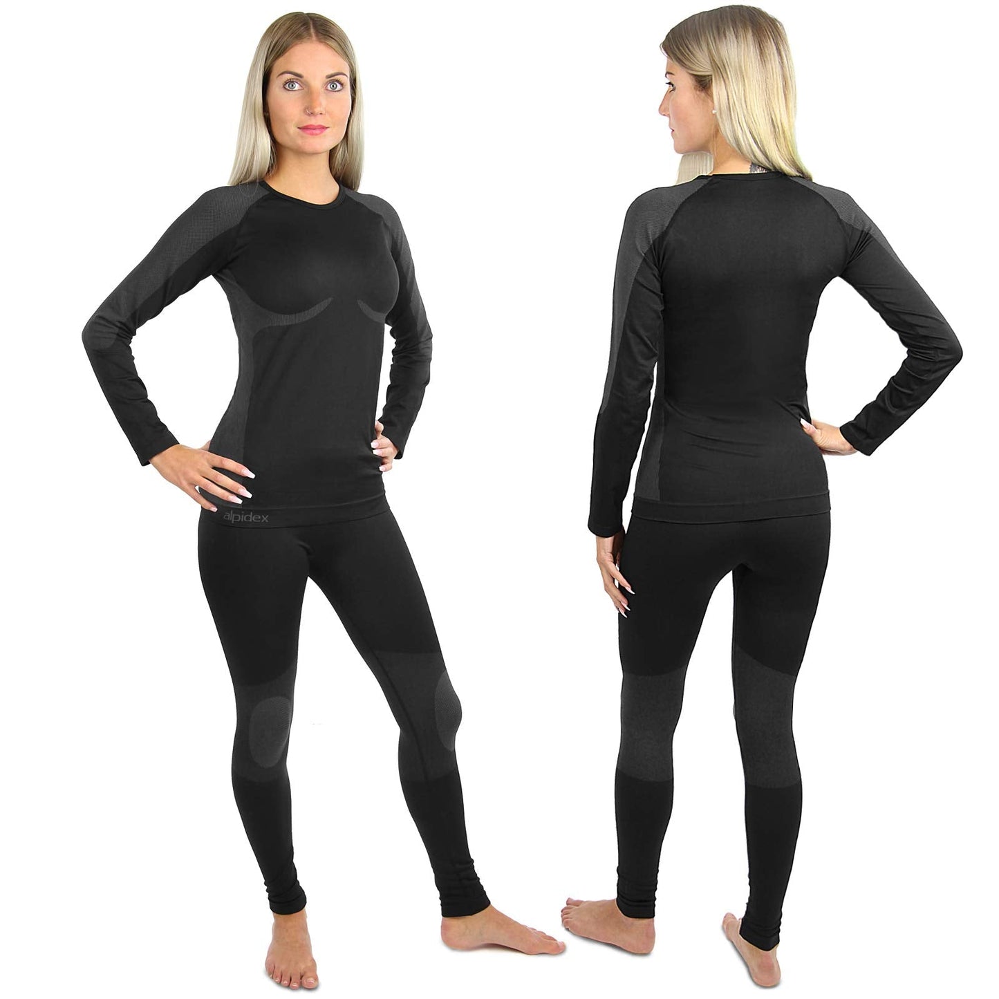 ALPIDEX Functional Wear Thermal Underwear Woman Ski Breathable Quick Drying Clothing Warm Base Layer Ladies Cold Weather Set Long Johns Top Bottom, Size:S/M, Colour:Black-Grey