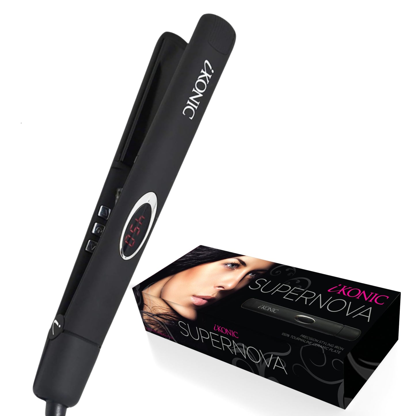 IKonic 100% Tourmaline Ceramic Hair Straightener & Curler– Anti-Static Infrared Ionic 2-in-1 Dual Voltage Flat Iron –1” Floating Plates, Adjustable Temp 140–450°F, Frizz-Free & Fast Heat Hair Iron