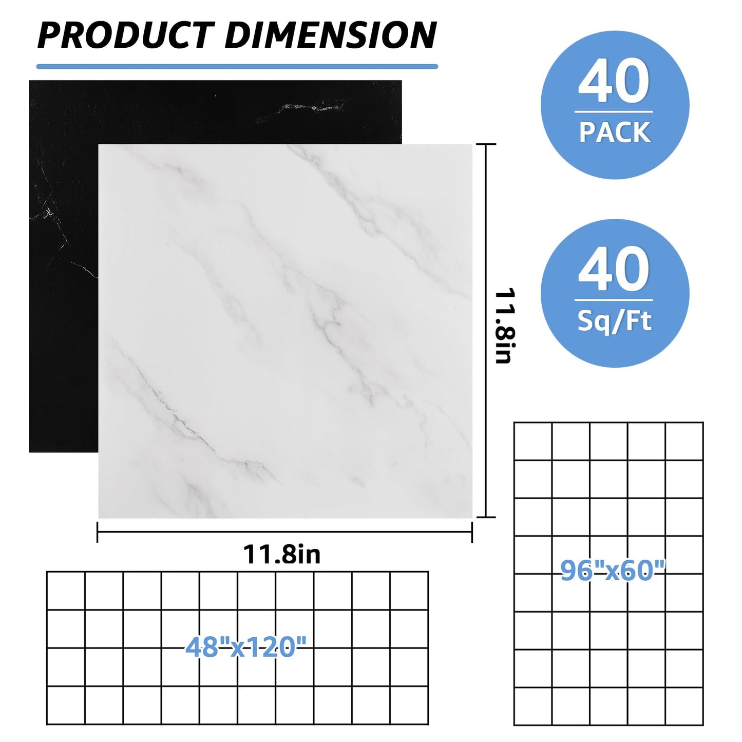 AKOLAFE 40 Sheet Vinyl Flooring 12x12 Peel and Stick Floor Tile Waterproof Clearance Vinyl Floor Tiles Bk&Wh Marble Self Adhesive Floor Tiles Sticky Laminate Flooring for Bathroom Kitchen Basement RV